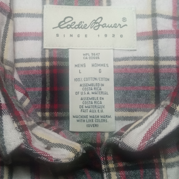 Eddie Bauer Off White, Red & Grey Plaid Flannel Button Down Shirt L/G - Picture 4 of 11